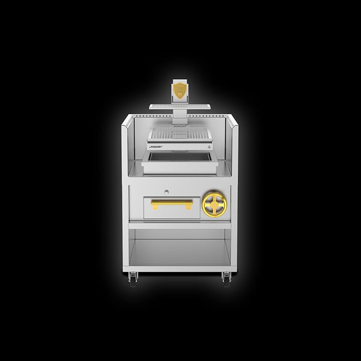 Josper PVJ-50-1-1-MB åben trækulsgrill med én grillrist og understel, set forfra