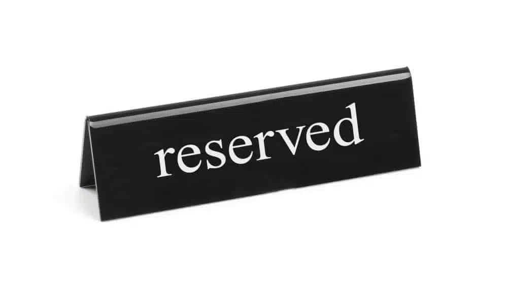 Reserveret bord skilt, sort-hvid, trykt på begge sider, 130x30x38mm