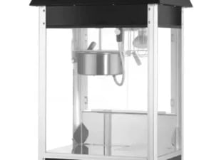 Popcornmaskine, sort, 230V/1500W, 560x420x(H)770mm, robust aluminiumsramme, glasdør, varmebestandige håndtag, belysning indeni, varmebund, cyklustid ca. 2 min.