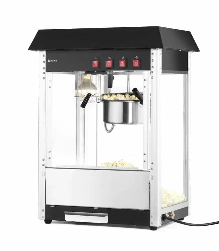Popcornmaskine, sort, 230V/1500W, 560x420x(H)770mm, robust aluminiumsramme, glasdør, varmebestandige håndtag, belysning indeni, varmebund, cyklustid ca. 2 min. - Billede 2