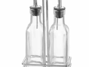 Olivenolie og eddike sæt, 2x0,237l, 0,47l, 115x60x(h)325mm, glas med rustfrit stål låg
