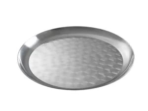 Rundt serveringsfad i rustfrit stål med dekorativ mønster, ø300x(h)17mm