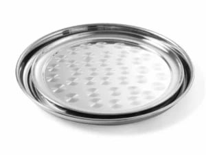 Rundt serveringsfad i rustfrit stål med dekorativ mønster, ø300x(h)17mm - Billede 2