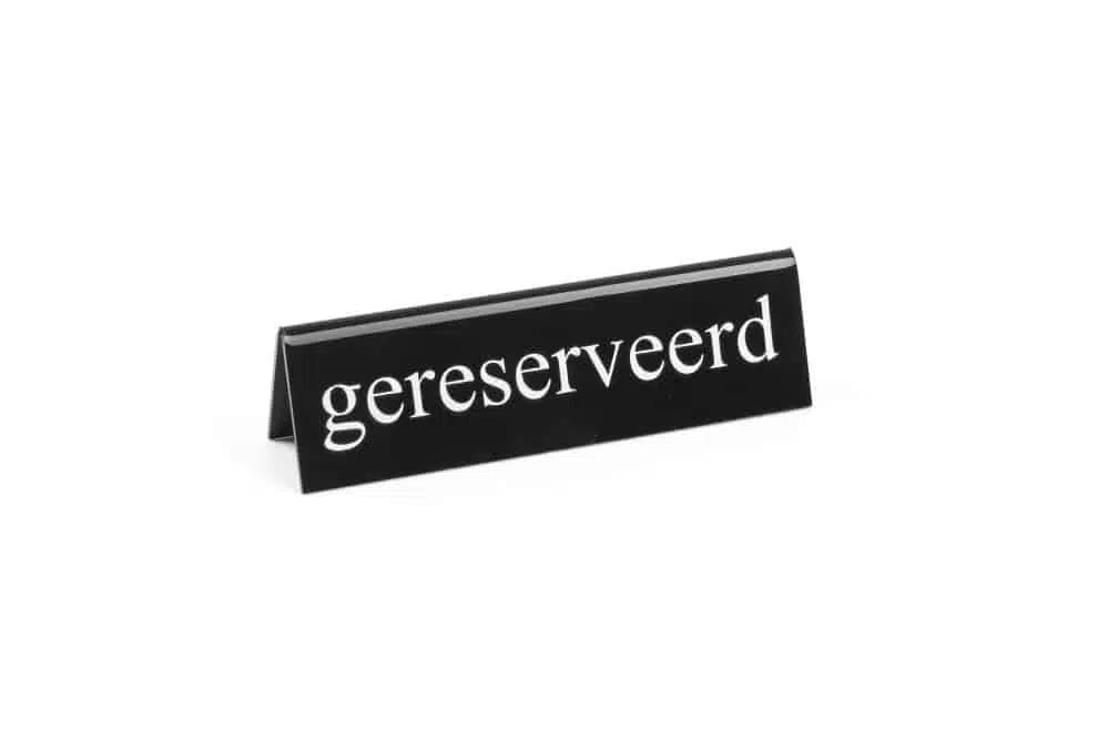 Reserveret bord skilt, sort-hvid, trykt på begge sider, 130x30x38mm - Billede 2