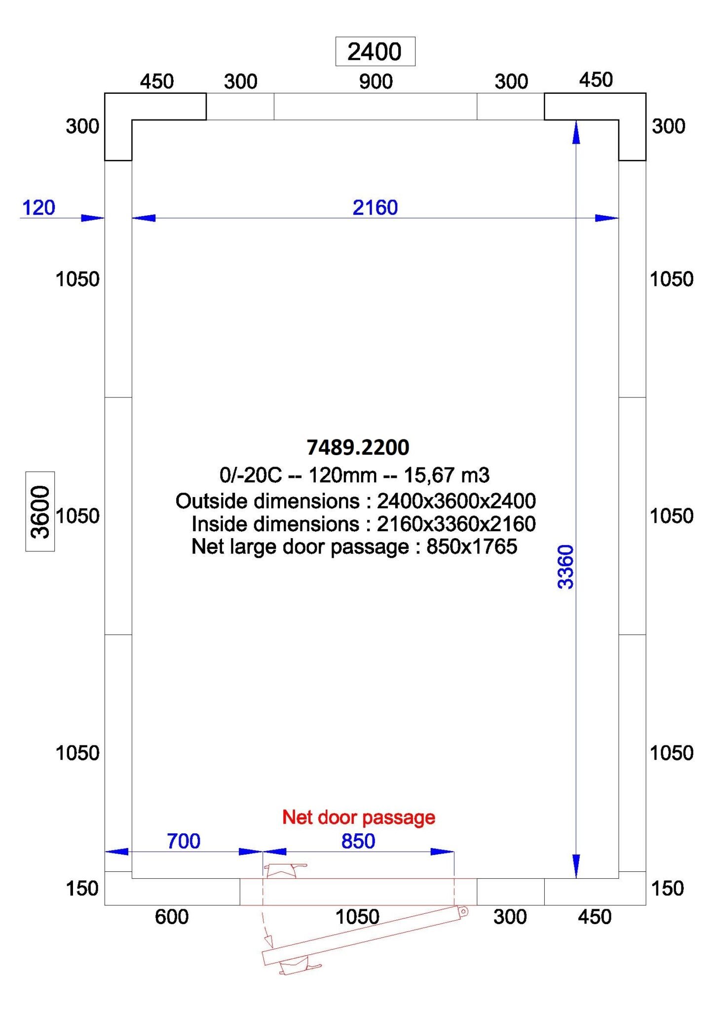 Combisteel - KØLE- OG FRYSERUM 2400x3600x2400 - 120 MM *TRANSPORT EFTER ANMODNING* - Billede 2