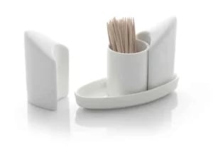 Krydderisæt i hvidt porcelæn - salt, peber og tandstikker, 125x54x(h)90mm. - Billede 2