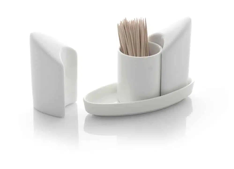 Krydderisæt i hvidt porcelæn - salt, peber og tandstikker, 125x54x(h)90mm. - Billede 2
