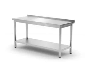 Vægmonteret arbejdsbord med opkant og hylde - dybde 600 mm, Kitchen Line, 1600x600x(H)850mm