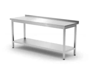 Vægmonteret arbejdsbord med opkant og hylde - dybde 600 mm, Kitchen Line, 1800x600x(H)850mm