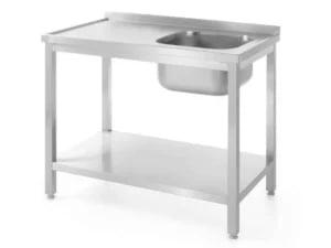 Enkeltvask bord med hylde, venstre, Kitchen Line, 1000x700x(H)850mm, rustfrit stål