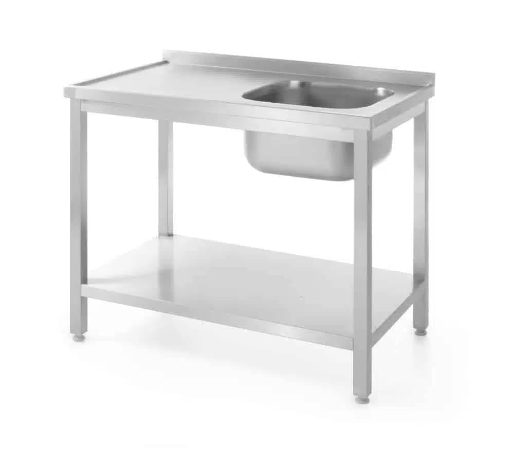 Enkeltvask bord med hylde, venstre, Kitchen Line, 1000x700x(H)850mm, rustfrit stål