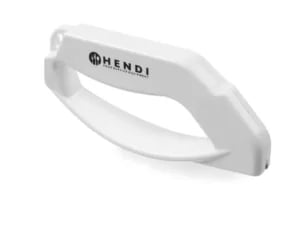 Knivsliber, hvid, 140x15x(H)65mm, med fingerbeskyttelse, vendbare dobbelte slibeklinger af carbide.