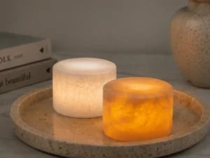 Marmor bordlys, i ægte, gylden marmor Ø8 x H4 cm - Billede 3