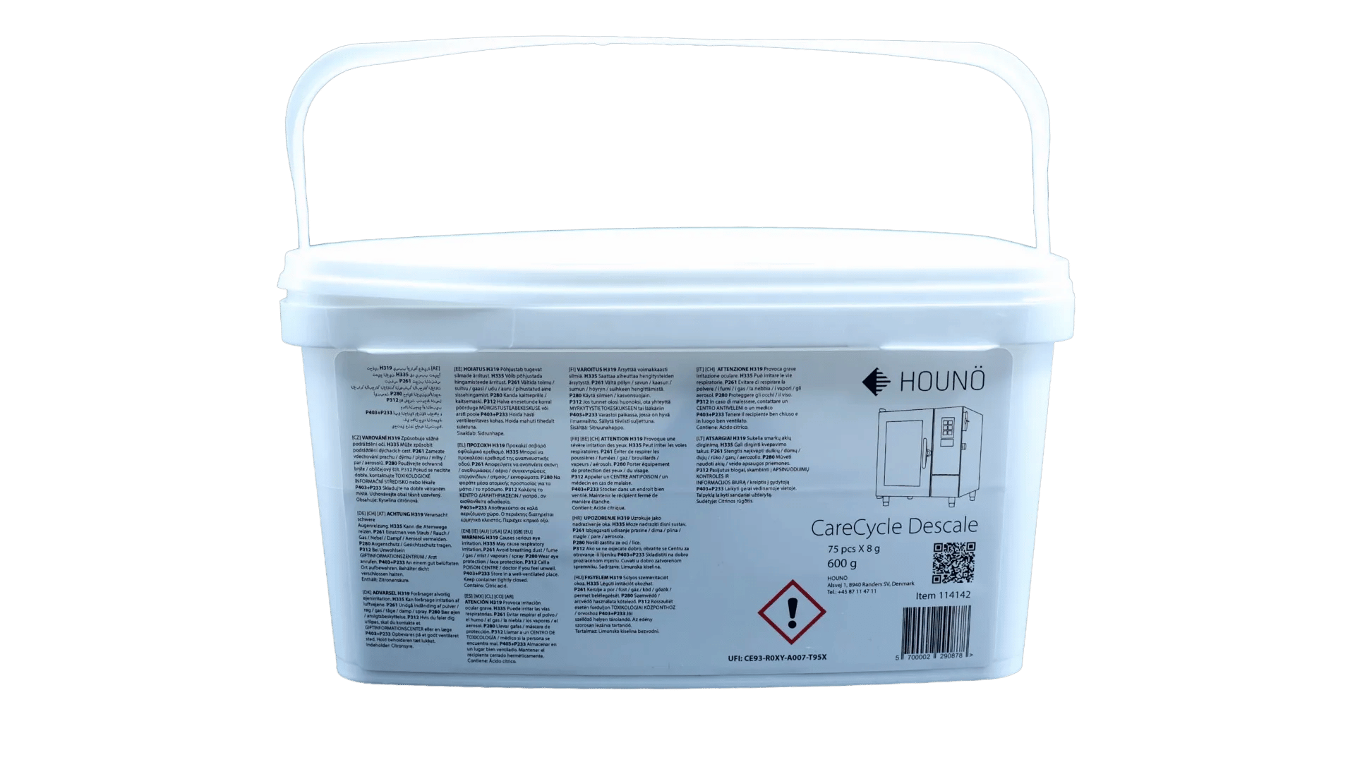 HOUNÖ CareCycle Descale set skråt forfra med tablet og enkeltpakning