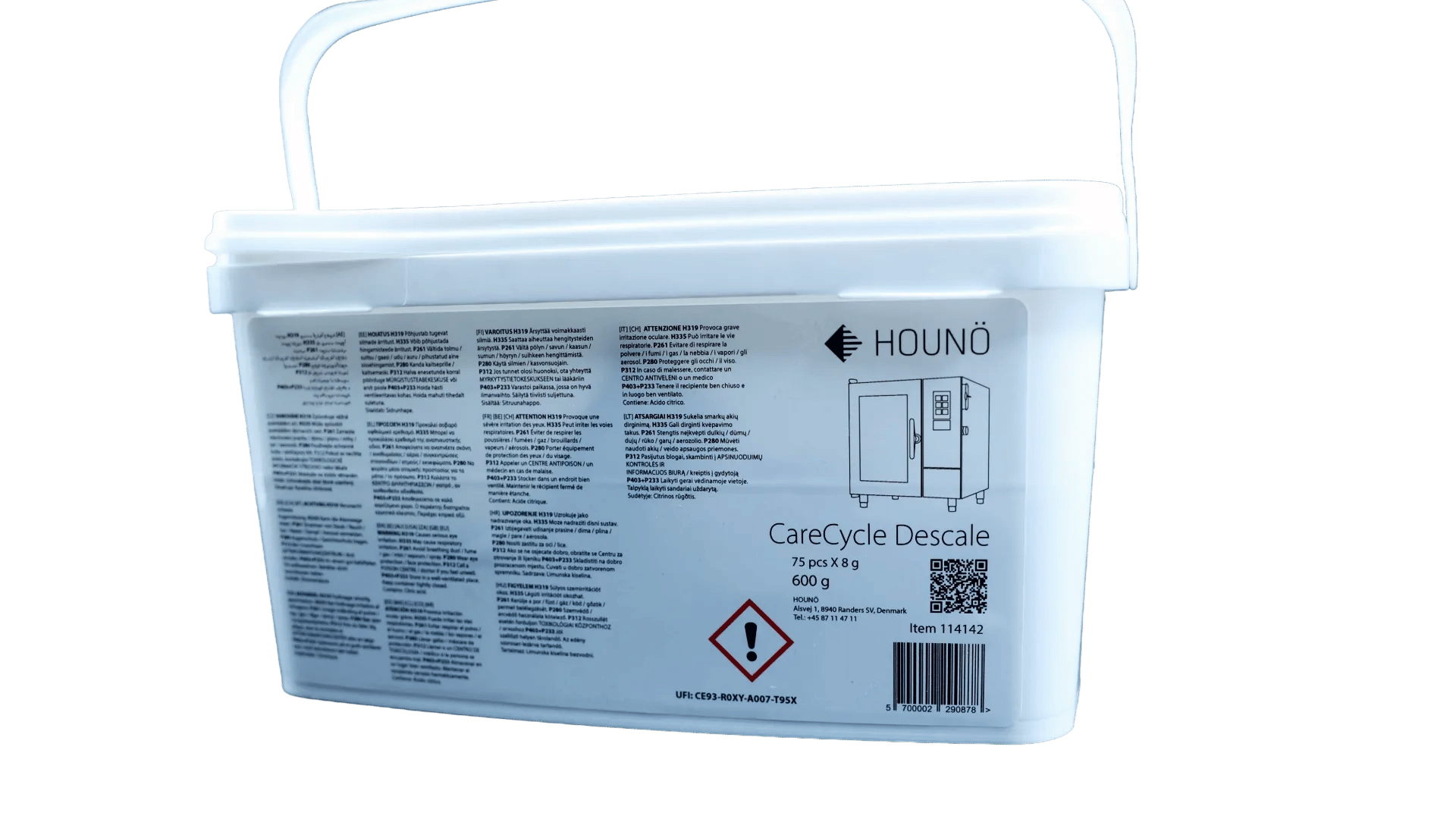 HOUNÖ CareCycle Descale set skråt forfra med tablet og enkeltpakning