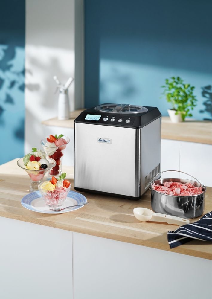 Is-maskine, 230V/180W, 272x315x(H)362mm, ideel til is, sorbet og frossen yoghurt. 2L rustfrit stål beholder. - Billede 8