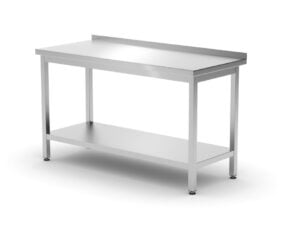 Vægmonteret arbejdsbord med opkant og hylde - dybde 600 mm, Kitchen Line, 1400x600x(H)850mm - Billede 3