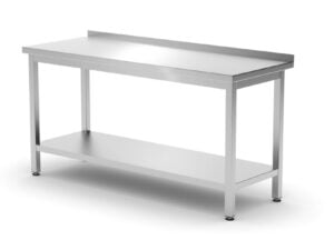 Vægmonteret arbejdsbord med opkant og hylde - dybde 600 mm, Kitchen Line, 1600x600x(H)850mm - Billede 3