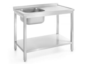 Enkeltvask bord med hylde, venstre, Kitchen Line, 1000x700x(H)850mm, rustfrit stål - Billede 3