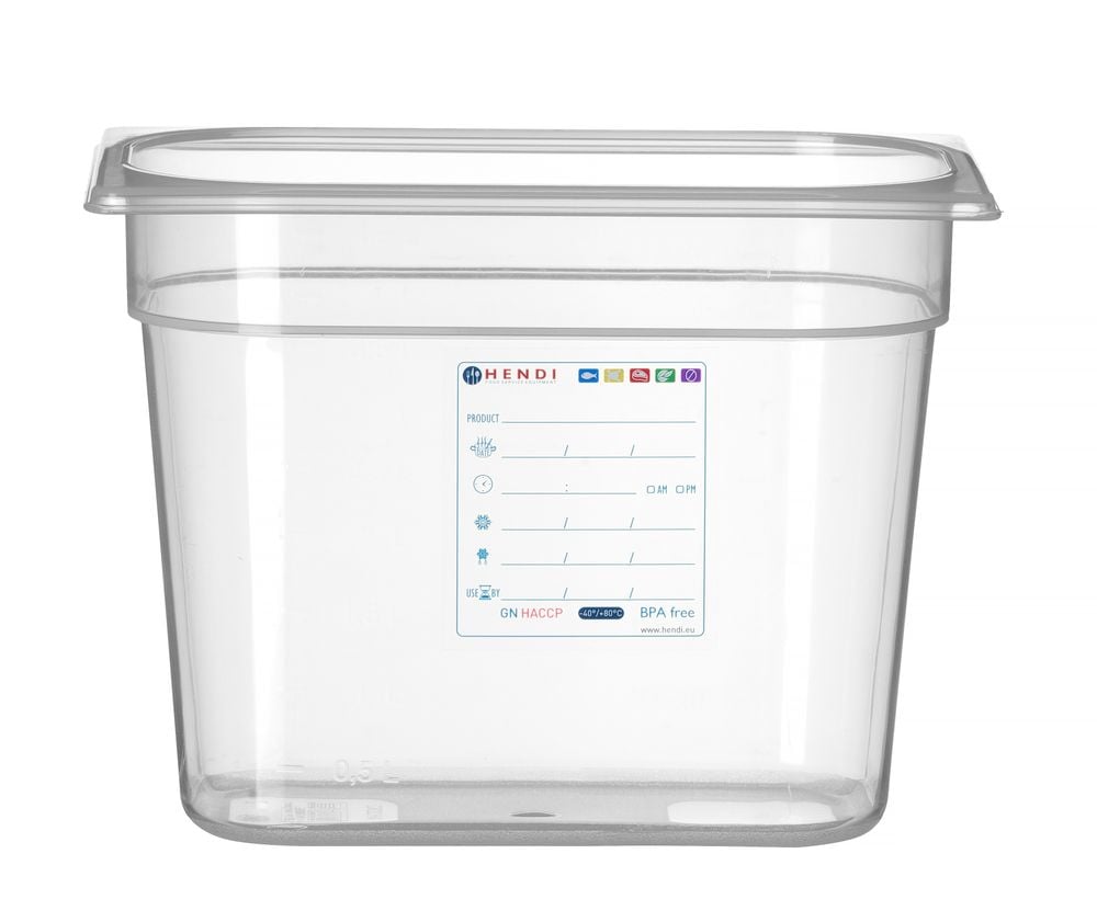 GN 1/4 HACCP Beholder, Transparent, 5,5L, 265x162x(H)200mm, Hendi - Billede 2