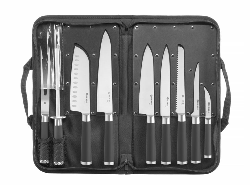 Knivsæt med 9 dele, sort, 445x260x(H)65mm, rustfrit Stål med anti-slip gummibelagt håndtag - Billede 2