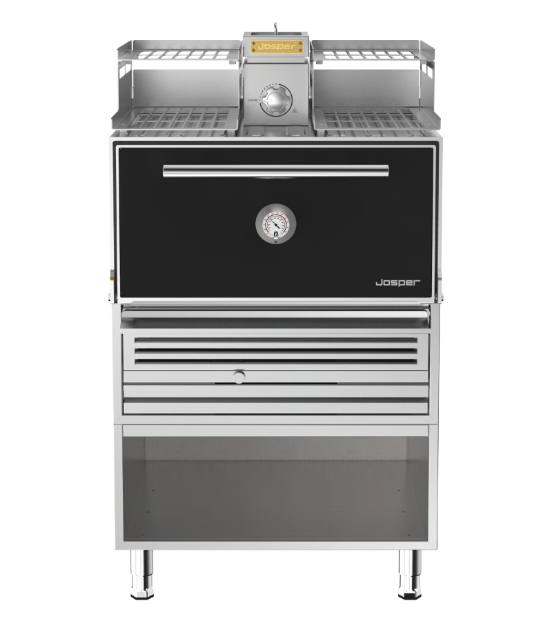 Josper HJX-PRO-L175-WT grillovn med åben varmerist og understel, vist med sort låge