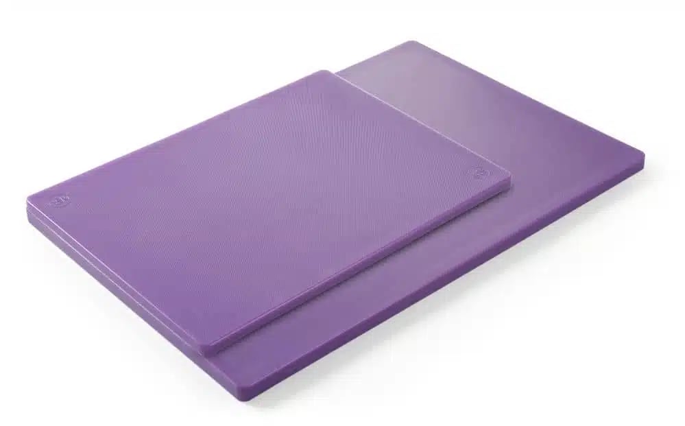 Skærebræt HACCP 450x300, lilla, 450x300mm, 2 stk. Begge sider er glatte og egnet til brug. - Billede 3