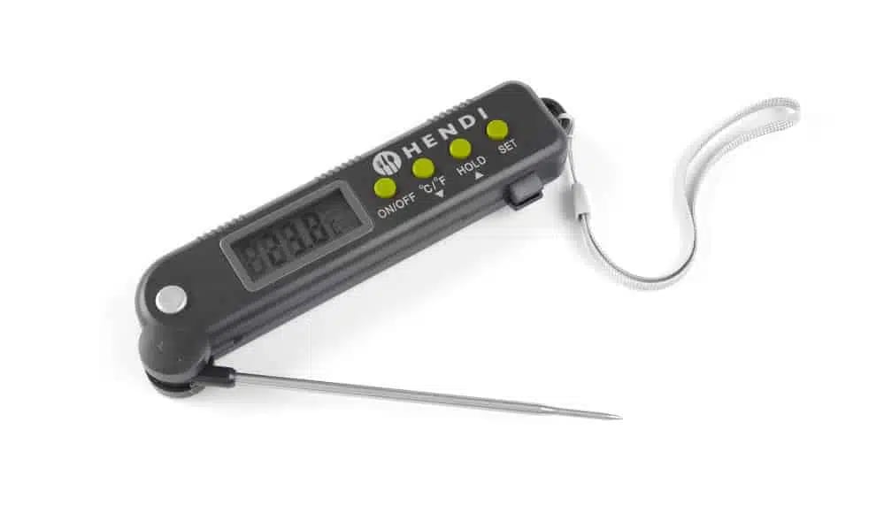 Termometer med foldbar probe, 160x40x(H)25mm, temperaturområde -50° til 300°C