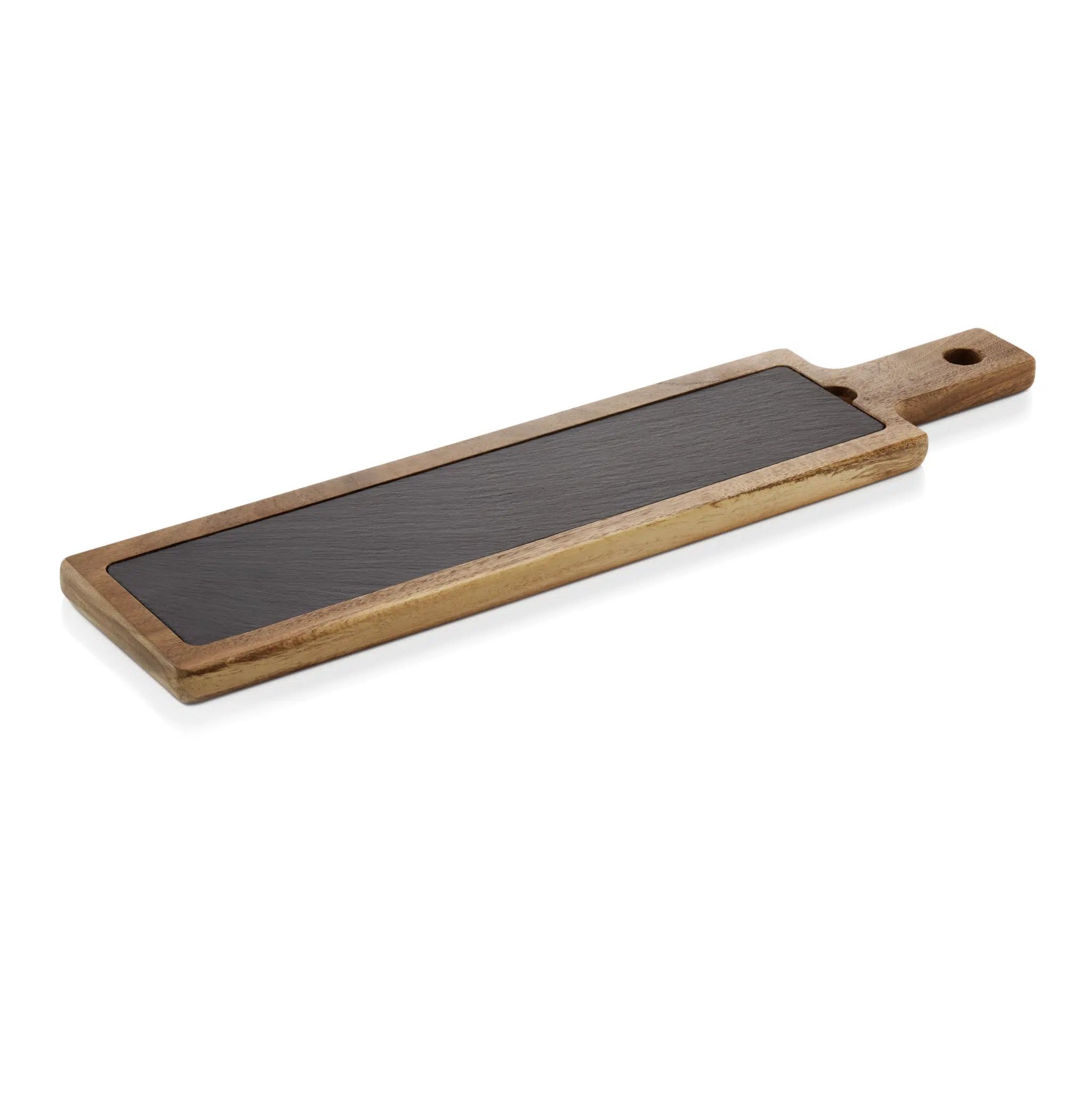 Serveringsbræt med skiferplade, mål: 53,1 x 12,5 x 1,8 cm.