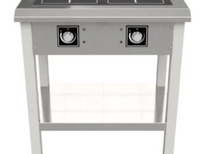Effektivt induktionskogebord 2 zoner i rustfrit stål med underhylde