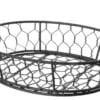 Ovalt sort metalnet kurv med dekorativ kant, 230x180x60mm