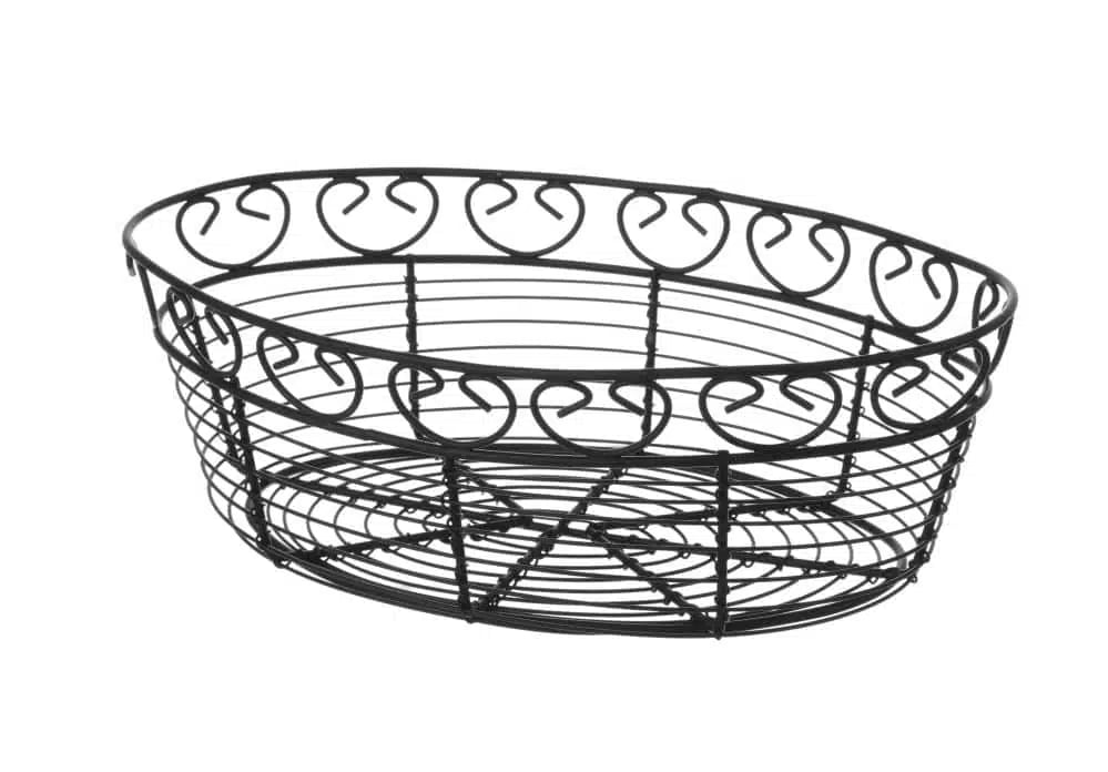 Dekorativ oval kurv i metal, mat sort, 255x160x80mm