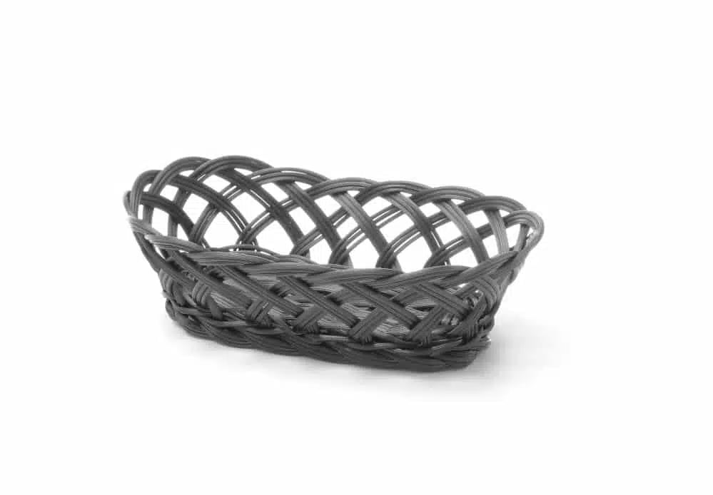 Sorte ovale kurve med flettede sider, 225x130x55mm, lavet af polypropylen