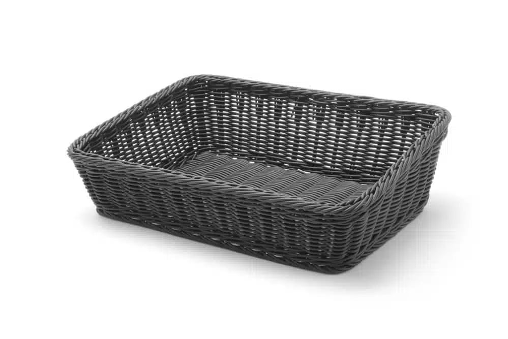 Sort brødkurv med rustfri stålramme, 400x300x120mm - tåler opvaskemaskine