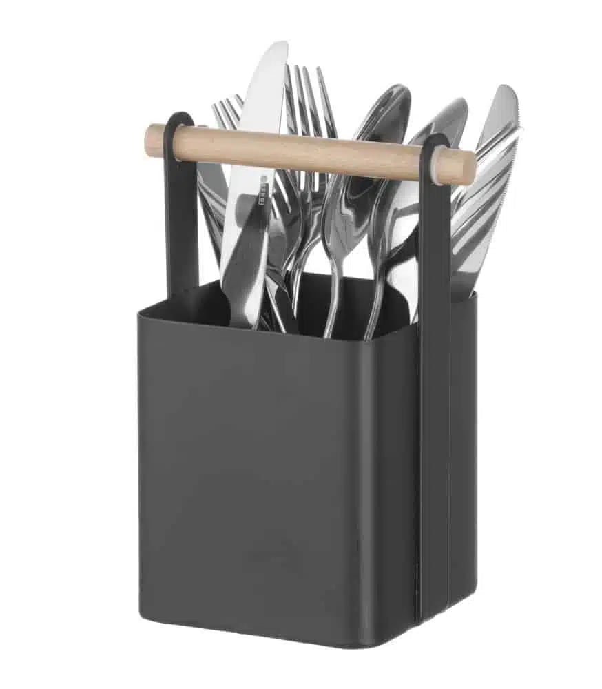 Bord-caddy i mat sort med træhåndtag - Billede 6