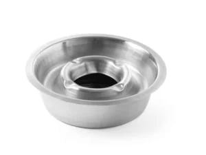 Rustfrit stål askebæger med bundbakke, ø140x(h)40mm, sort abs dæksel