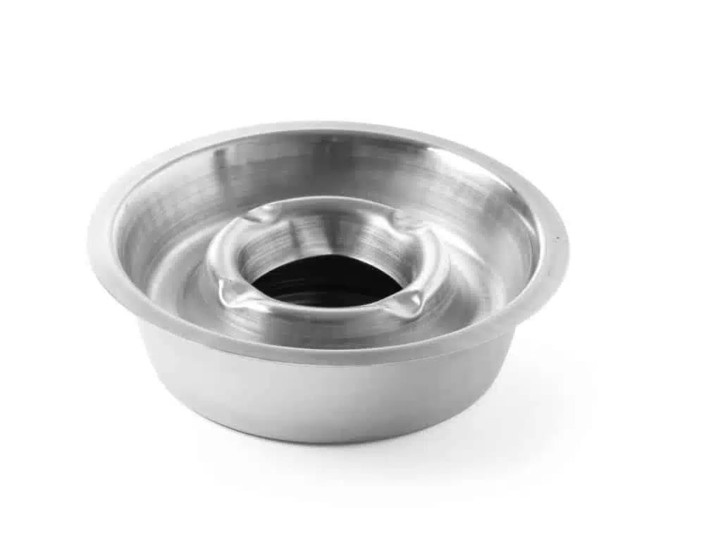 Rustfrit stål askebæger med bundbakke, ø140x(h)40mm, sort abs dæksel