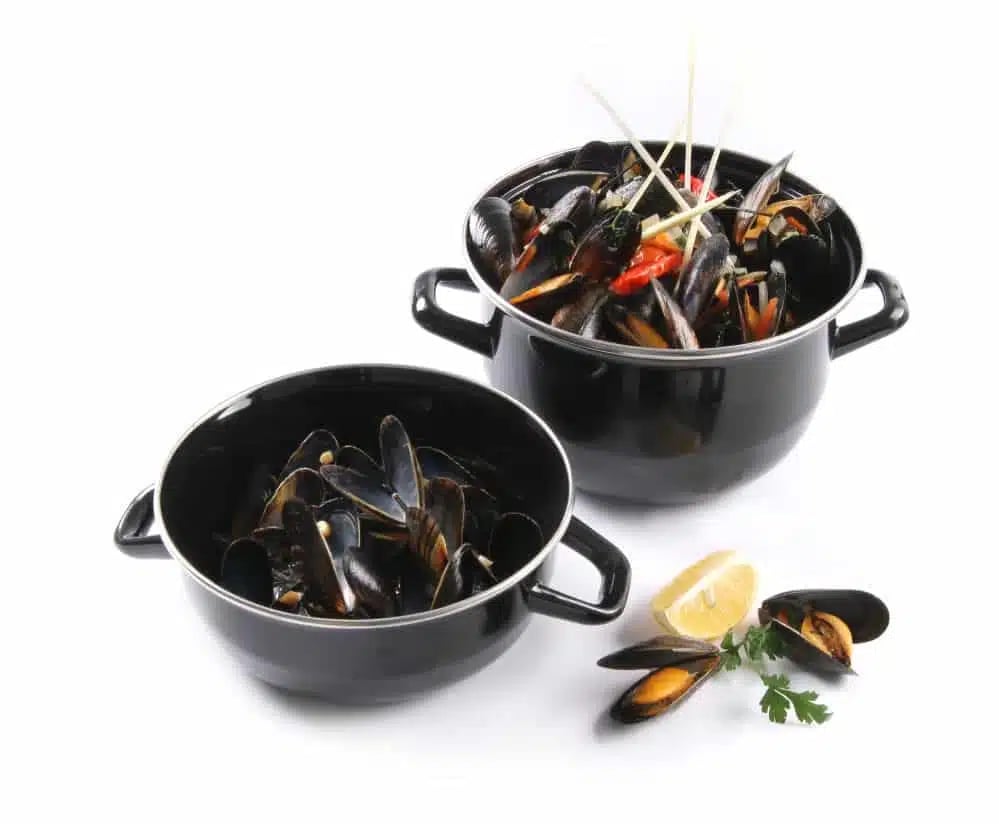 Muslingegryde - med låg, 2,5 l, sort emalje, rustfrit stål - Billede 2