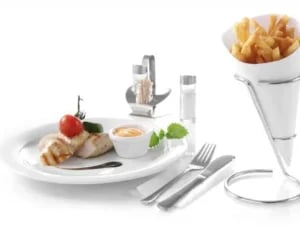 Sort chips holder med plads til sauce skål, ø110x(h)175mm - Billede 3