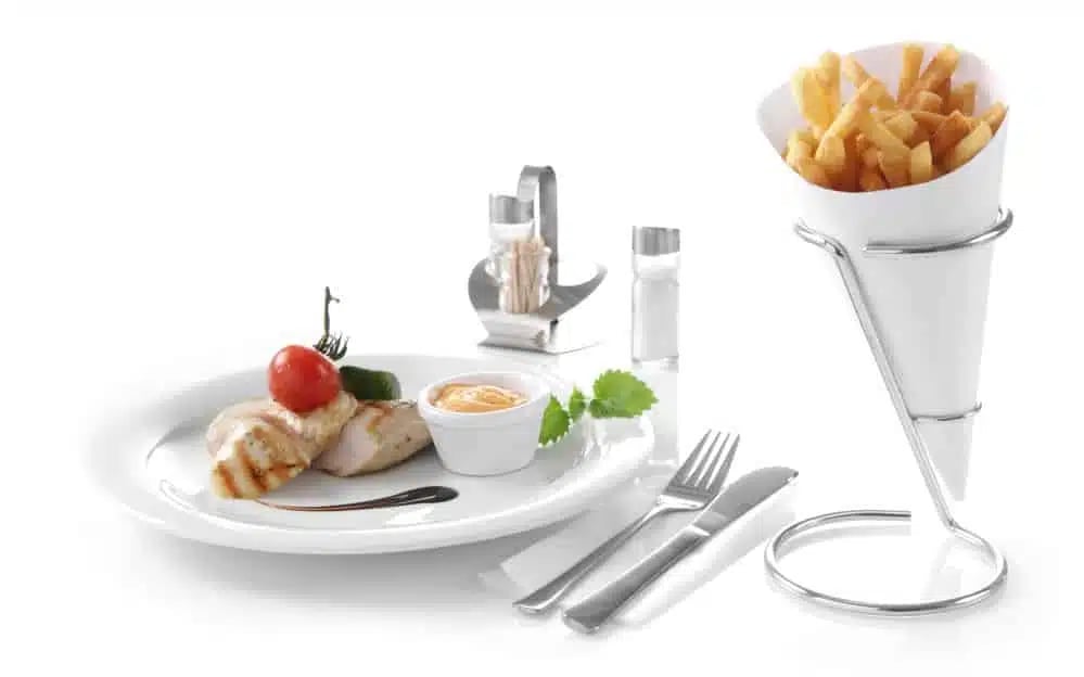 Sort chips holder med plads til sauce skål, ø110x(h)175mm - Billede 3