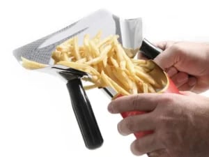 Sort tragt skovl til pommes frites og nachos, 230x220mm, begge hænder