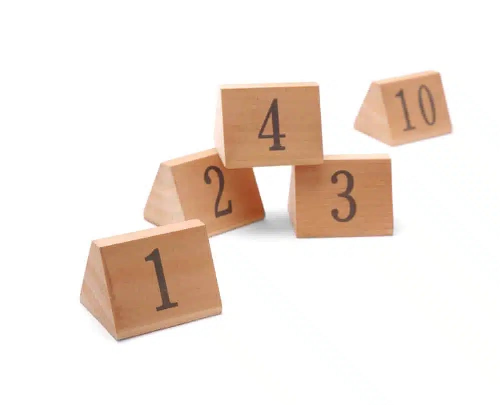 Bordnumre 1-10, størrelse 55x48x44mm, bred skrivetip 15mm