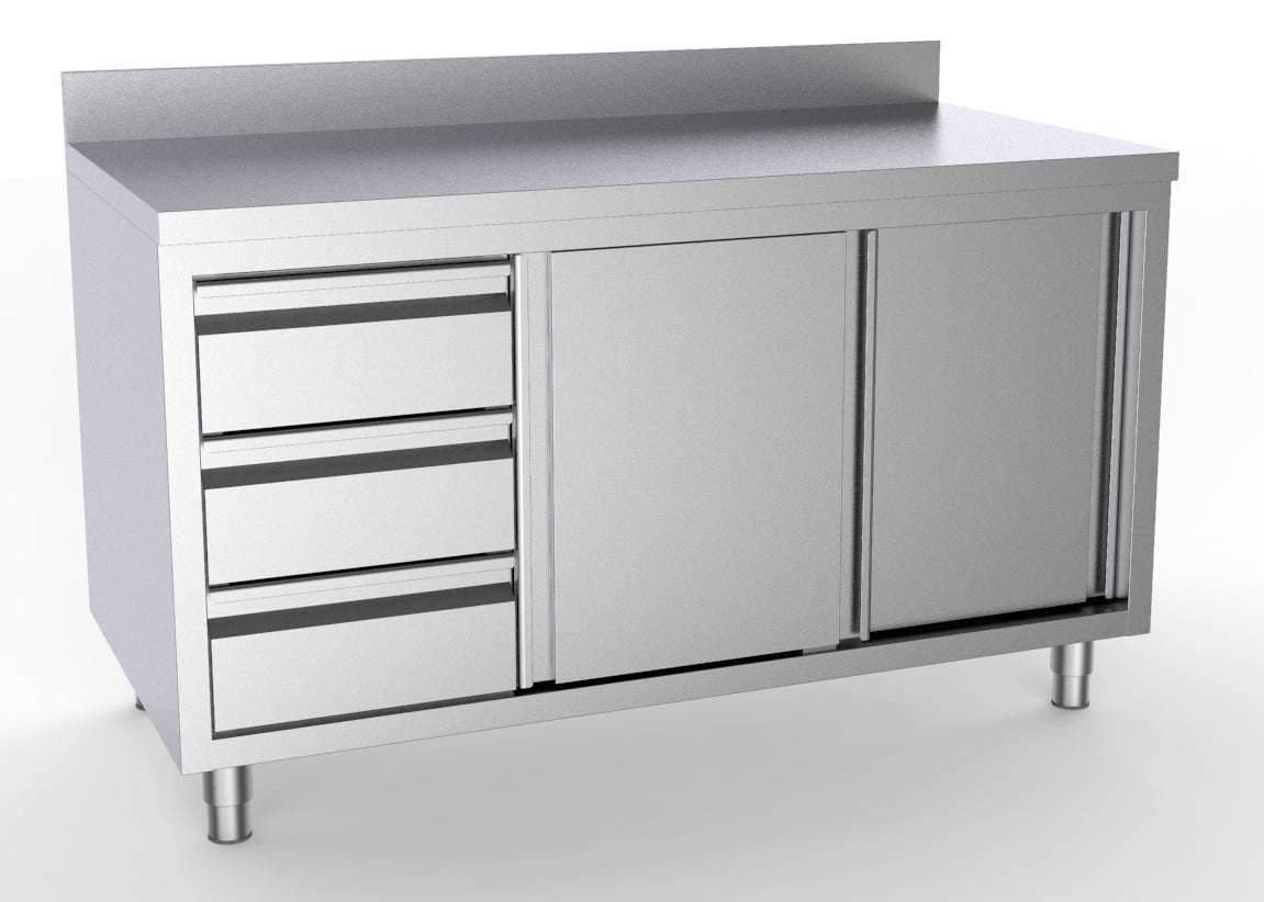 Combisteel - 700 ARBEJDSBORD SKYDEDØRE SKUFFER VENSTRE MED OPKANT 1800