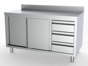 Combisteel - 700 ARBEJDSBORD SKYDEDØRE SKUFFER HØJRE MED OPKANT 1400