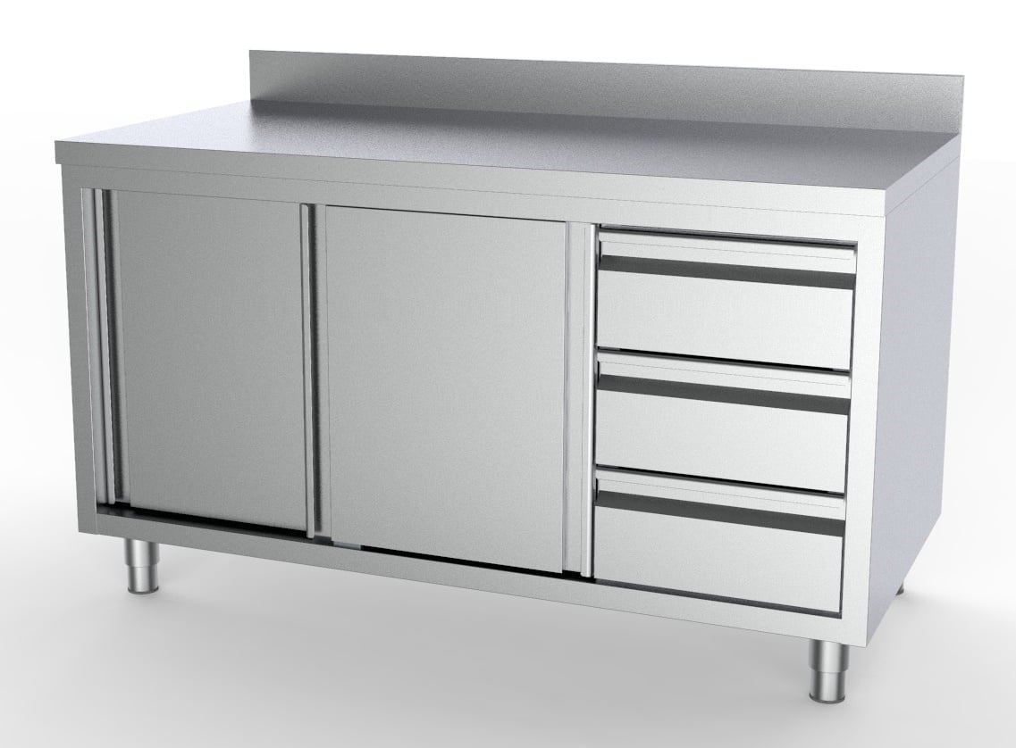 Combisteel - 700 ARBEJDSBORD SKYDEDØRE SKUFFER HØJRE MED OPKANT 1400