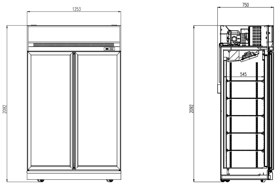 Combisteel - KØLESKAB 2 GLASDØRE SORT INS-1000R BL - Billede 2