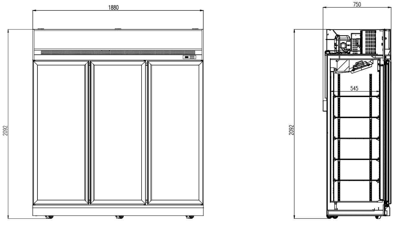 Combisteel - KØLESKAB 3 GLASDØRE SORT INS-1530R BL - Billede 2