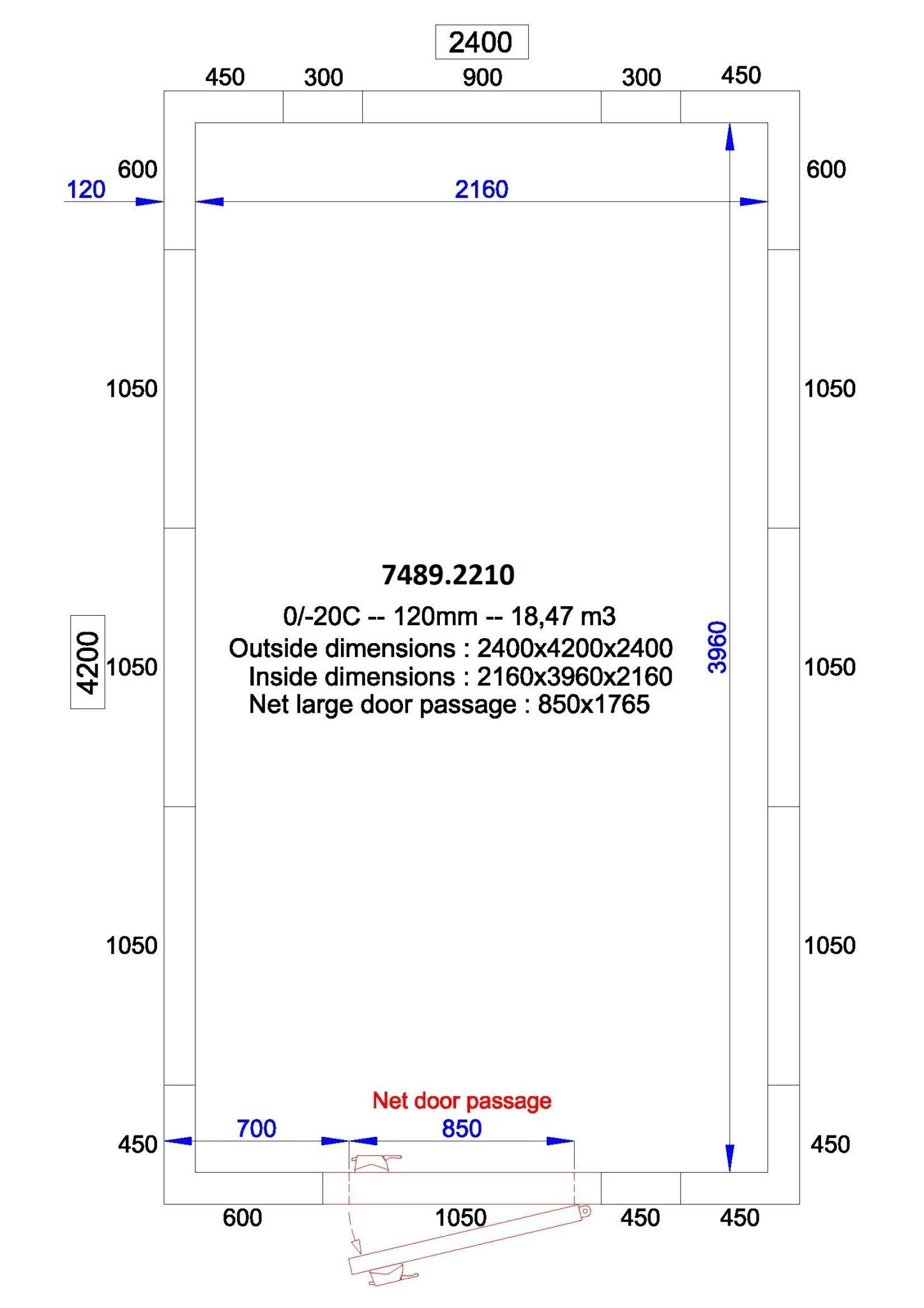 Combisteel - KØLE- OG FRYSERUM 2400x4200x2400 - 120 MM *TRANSPORT EFTER FORESPØRGSEL* - Billede 2