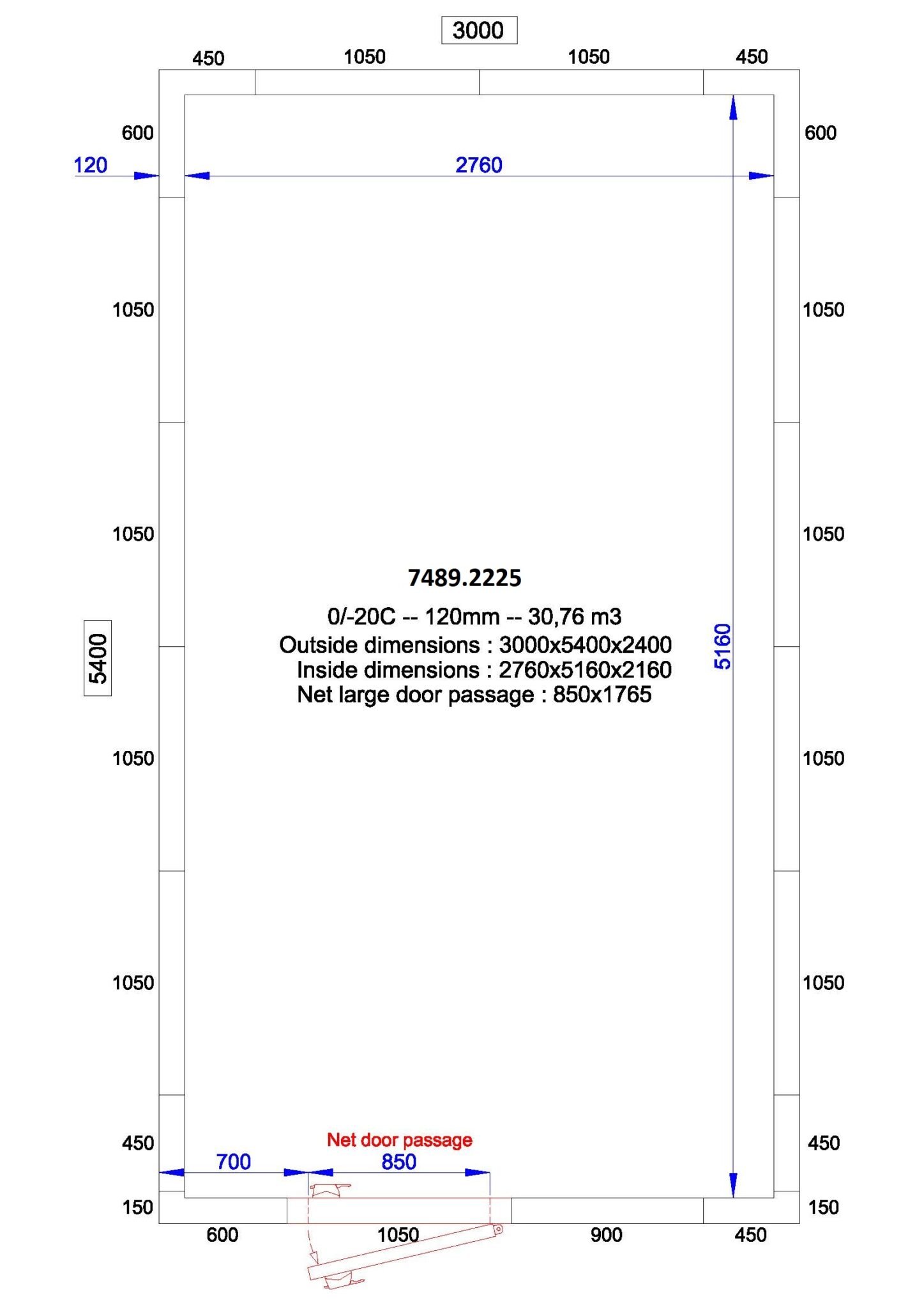 Combisteel - KØLE- OG FRYSERRUM 3000x5400x2400 - 120 MM *TRANSPORT PÅ FORESPØRGSEL* - Billede 2