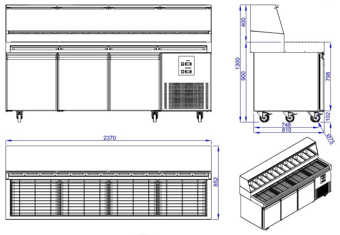 Combisteel - PIZZADISK MED 3 DØRE 13x 1/3GN BEHOLDER - Billede 3